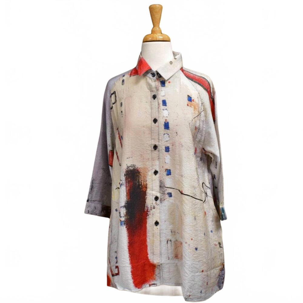 NEW 3 POTATO women's button shirt in abstract